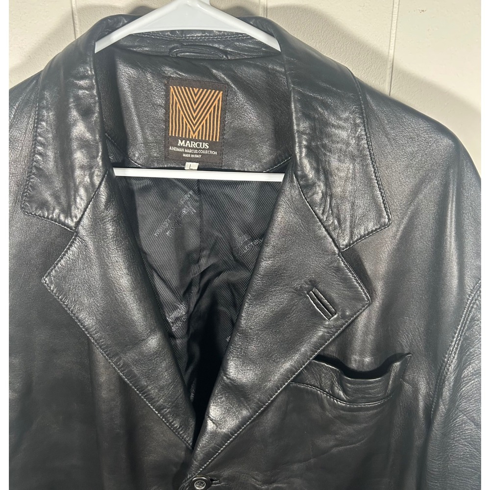 Marcus Neiman Marcus Collection Mens Black Leather Blazer Jacket Made in Italy L - Picture 2 of 6